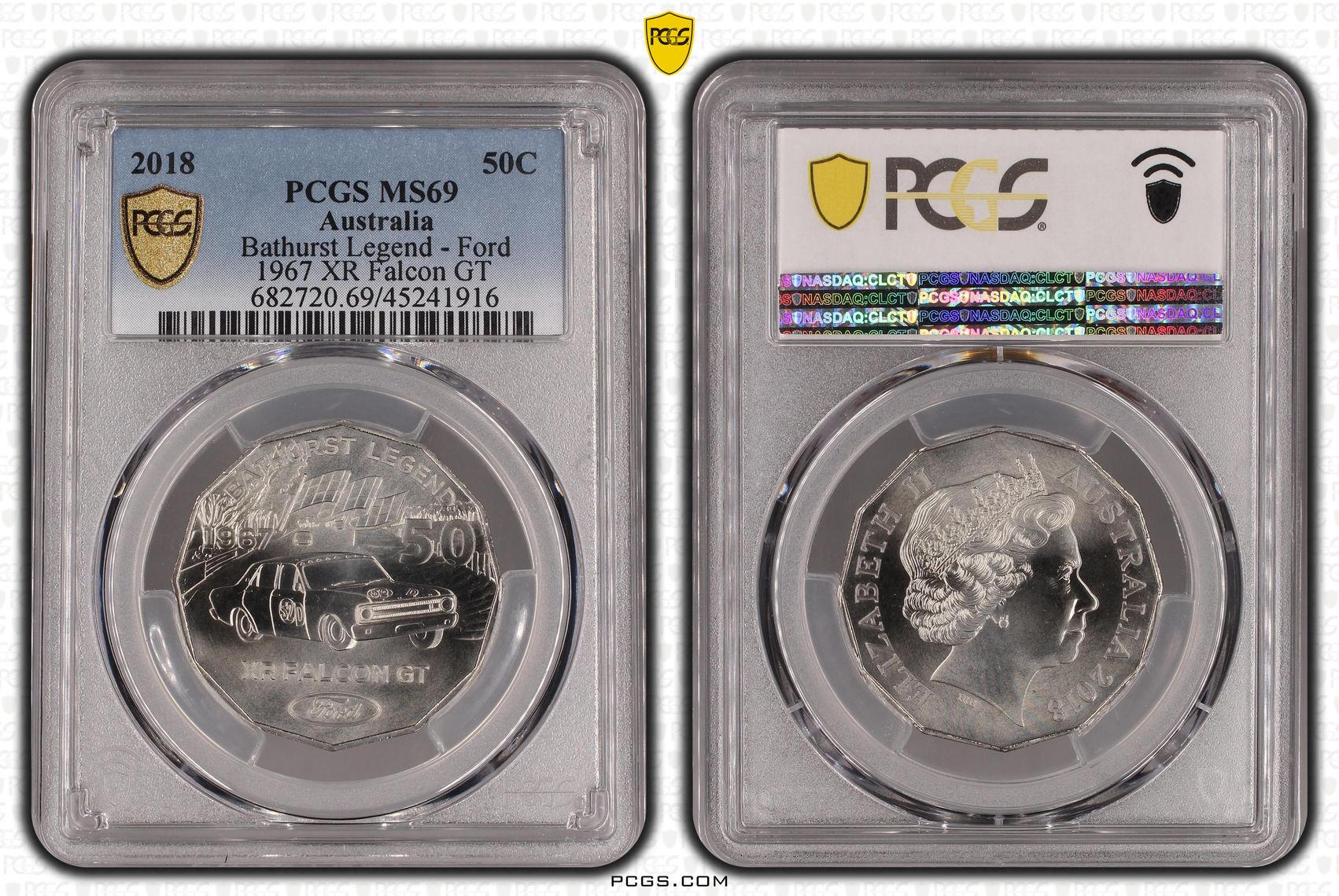 2018 Australia Fifty Cent, 50c Bathurst Legend - Ford 1967 XR Falcon GT PCGS - MS69 -916