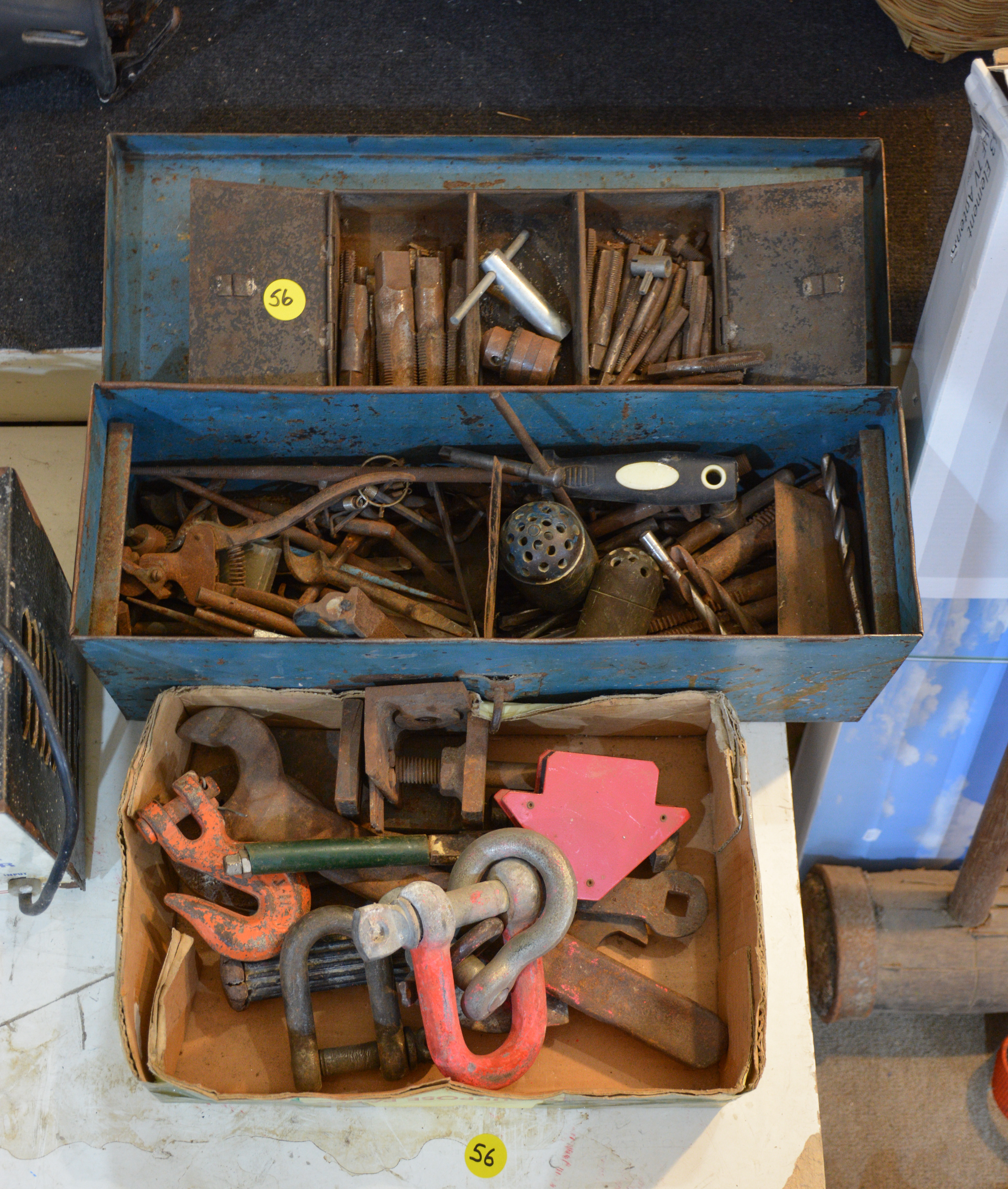 Metal Toolbox and Container with Contents — sold at auction in New Zealand for $65