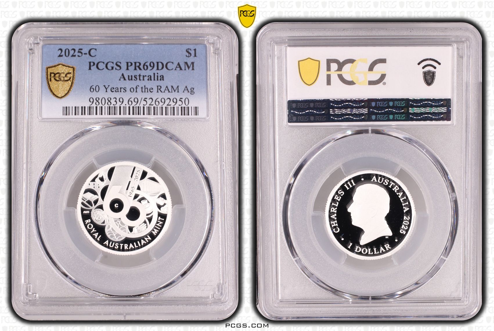 60 Years of the RAM Silver, One Dollar, 2025-C, PCGS PR69DCAM
