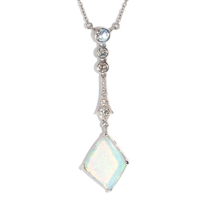 18 Carat White Gold Crystal Opal and Diamond Necklet,
