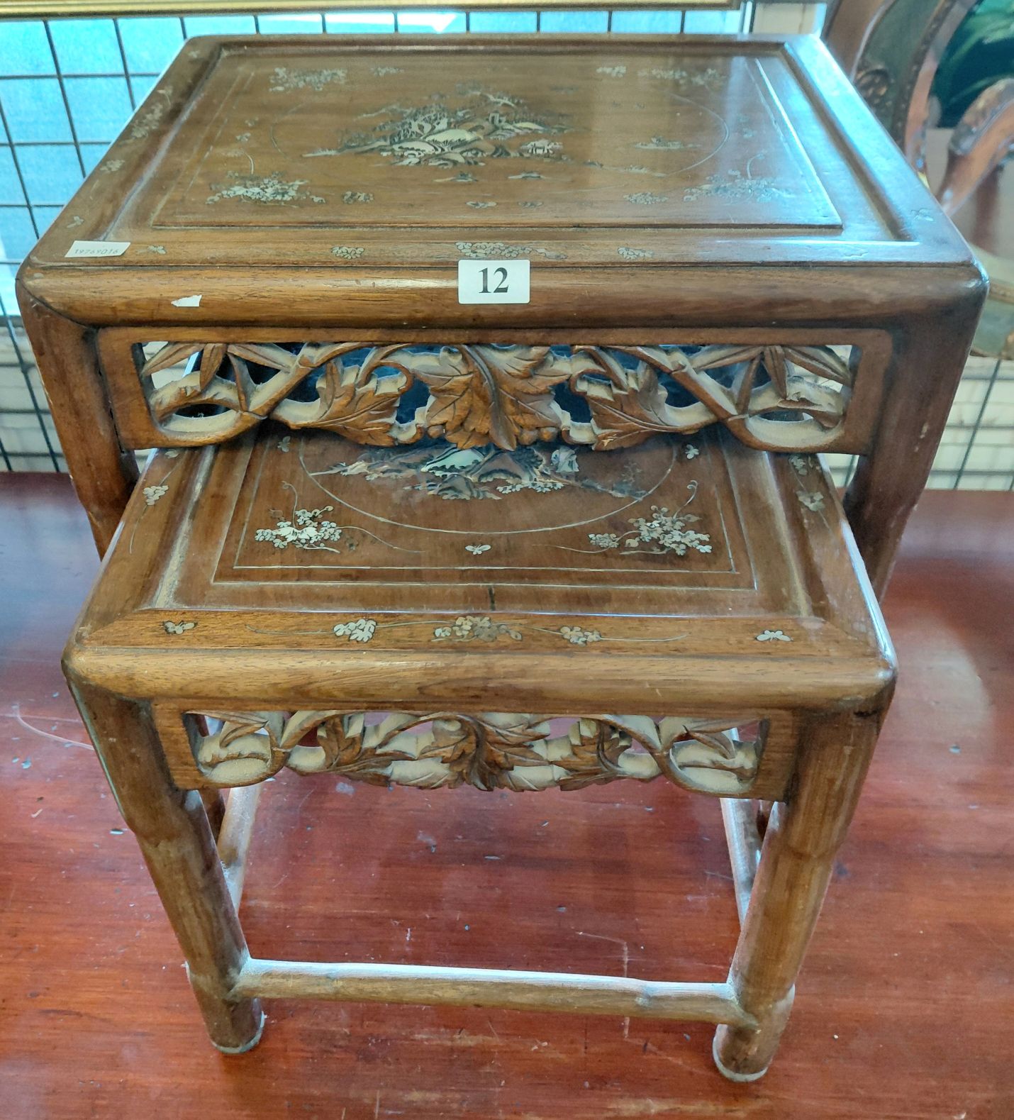 12 · CHINESE HARDWOOD SET OF 2 NESTING TABLES
