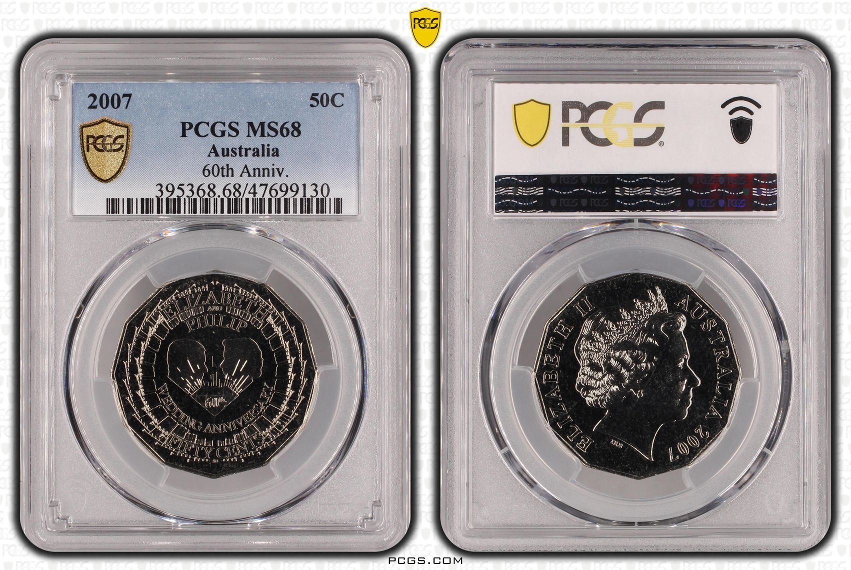 60th Anniv., Fifty Cent, 2007 POP Report 23/0, PCGS MS 68