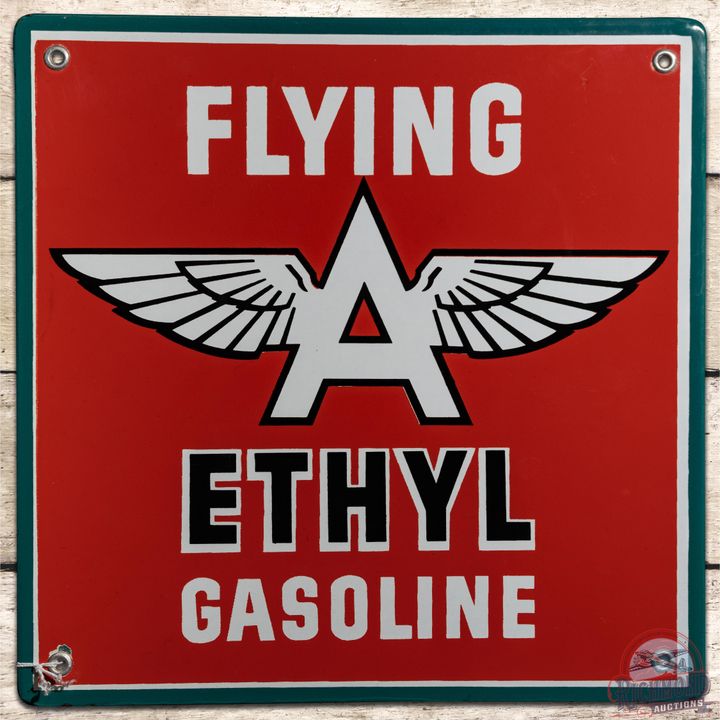 10" Flying A Ethyl Gasoline SSP Pump Plate Sign - 9