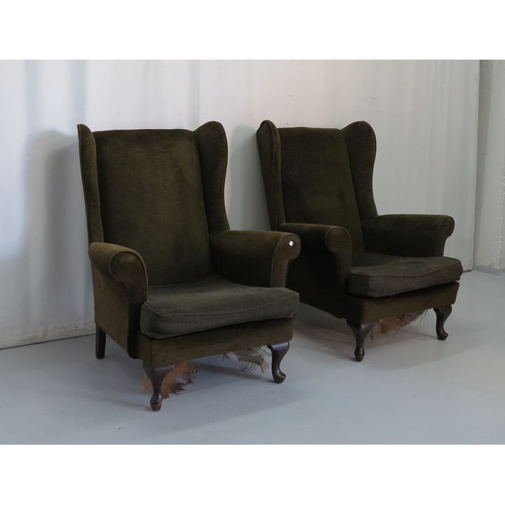 PAIR OF UPHOLSTERED WINGBACK CHAIRS