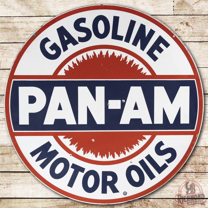 42" Pan-Am Gasoline Motor Oils Double Sided Porcelain Sign TAC 8.25