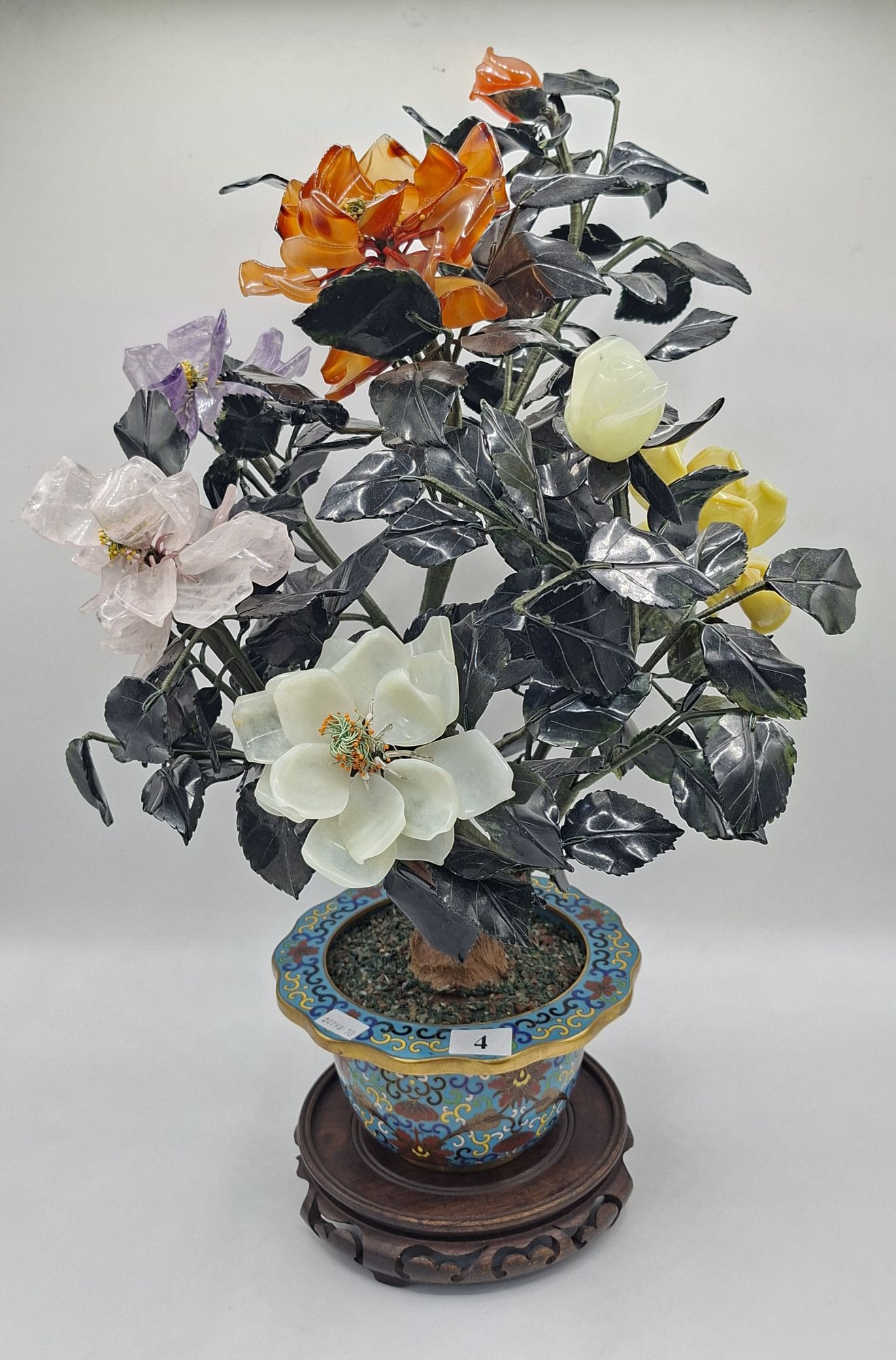 4 · CHINESE CLOISONNE JADE TREE