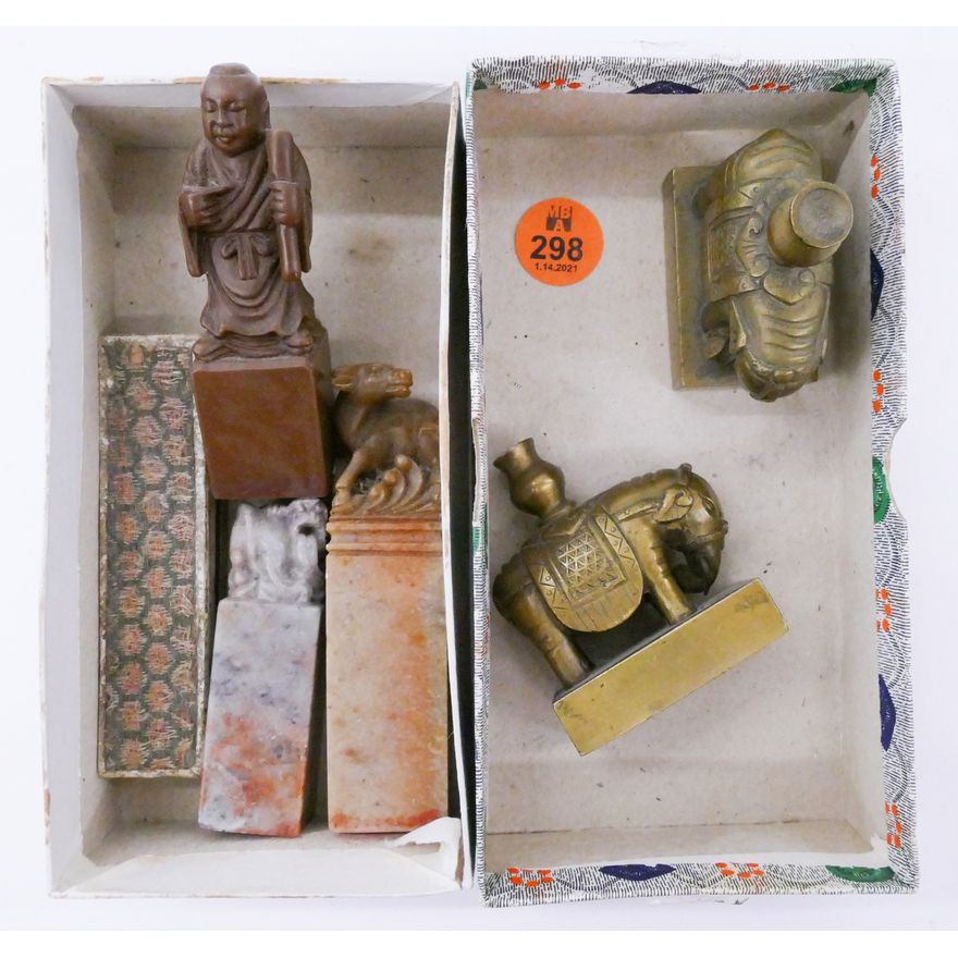 2 Boxes Old Chinese Metal & Stone Seals