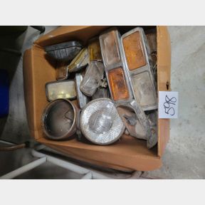 Large box of add on fog lights and other items