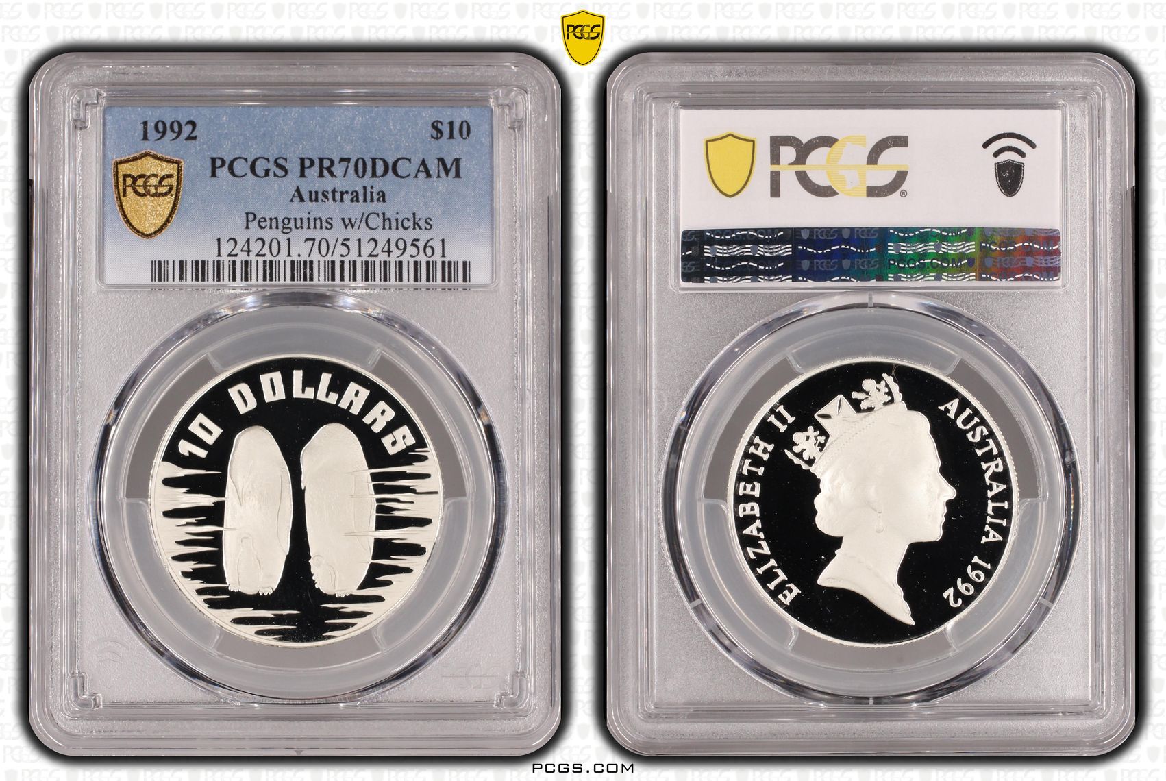 1992 Aus $10 Emperor Penguins w/Chicks PCGS PR70DCAM POP 17/0