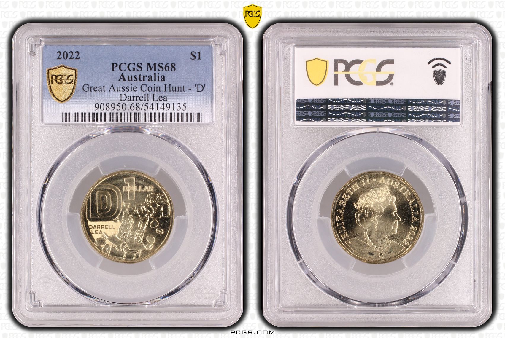 Great Aussie Coin Hunt - 'D' Darrell Lea, POP 3/0, One Dollar, 2022, PCGS MS68