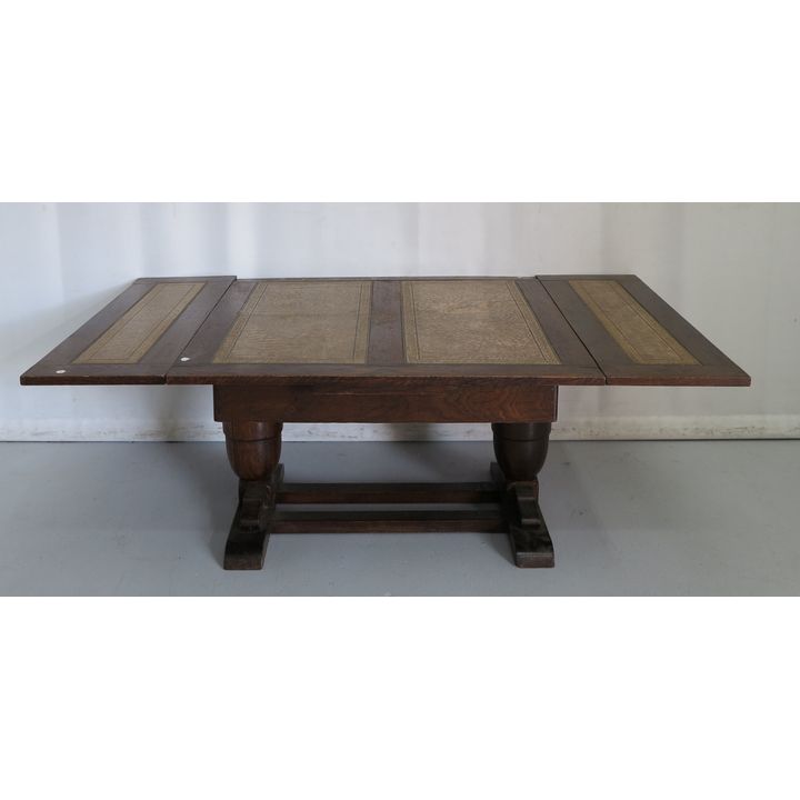 LEATHER INLAID OAK COFFEE TABLE