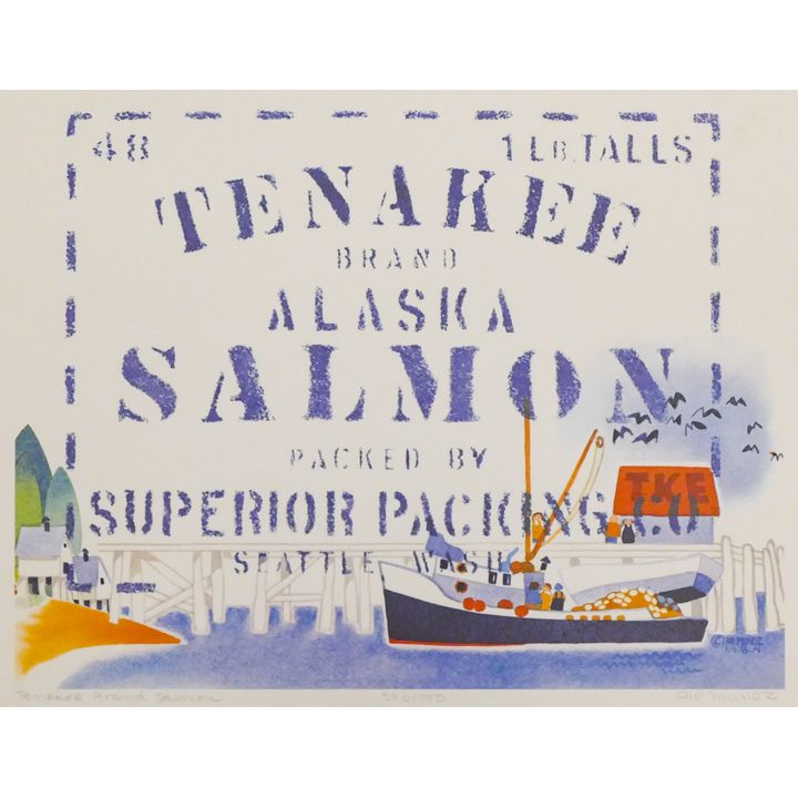 Rie Munoz ''Tenekee Brand Salmon'' 1984 Signed Print 14'' x 16.25'' Sheet.
