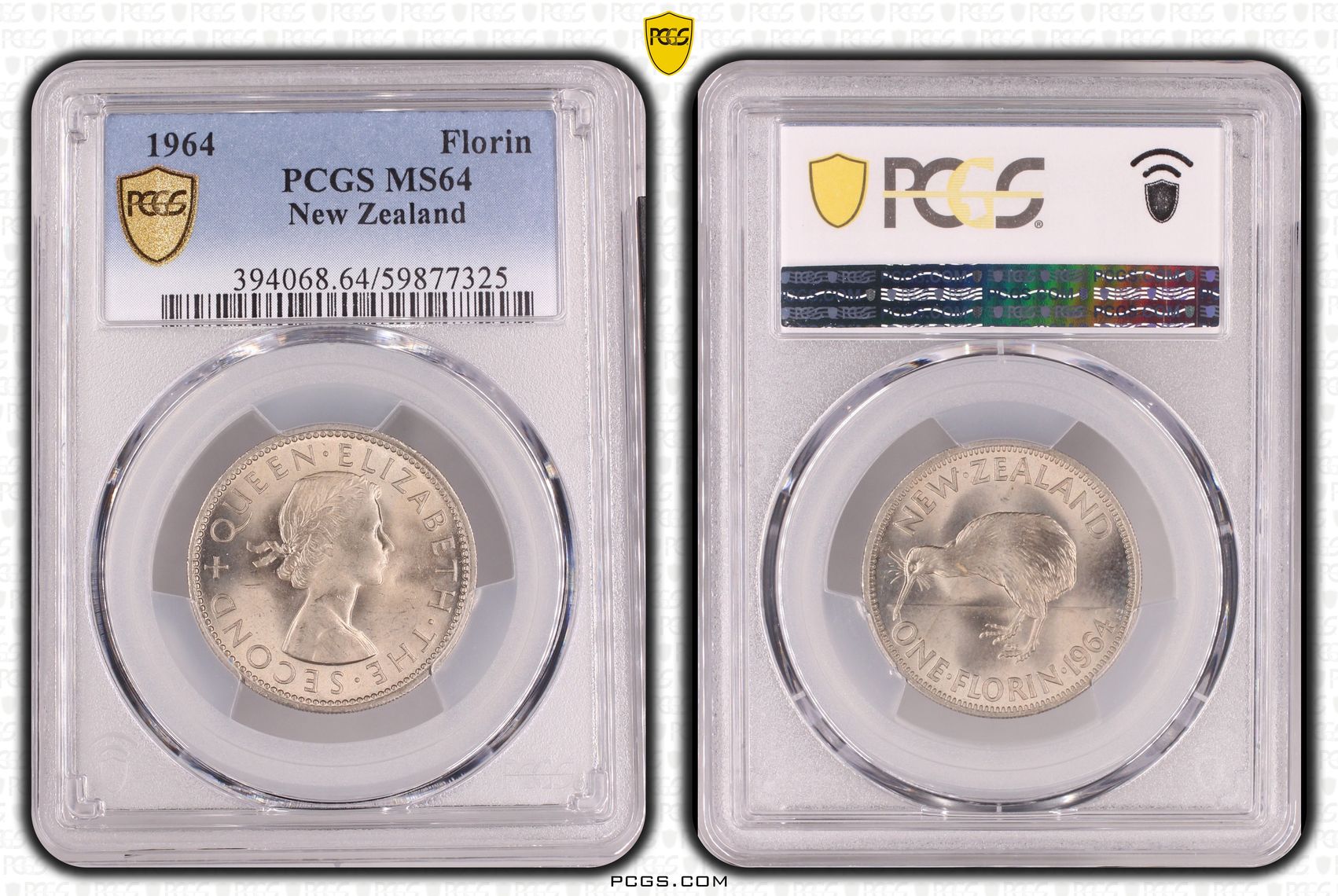 New Zealand , Florin, 1964, PCGS MS64