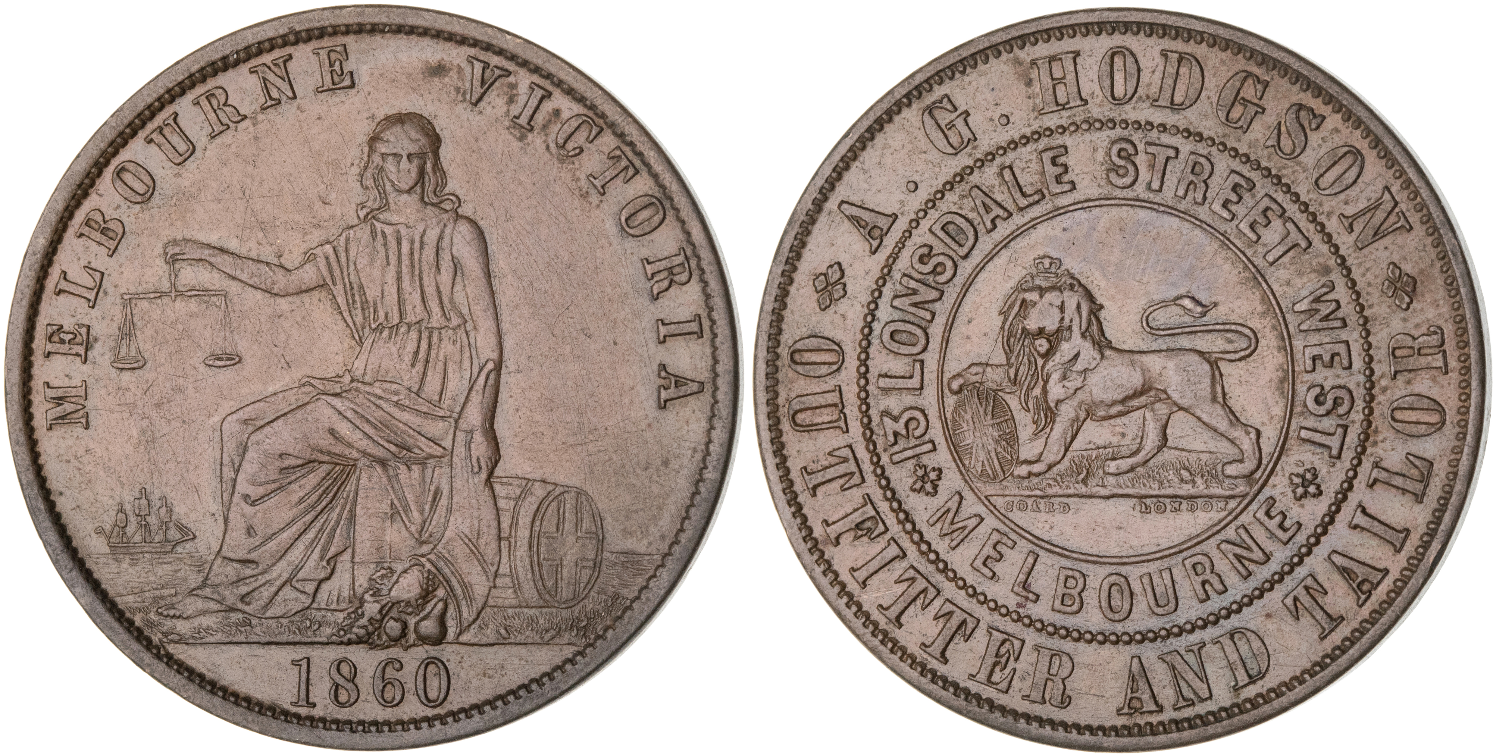 Melbourne, Victoria, A. G. Hodgson, Penny, 1860, gEF