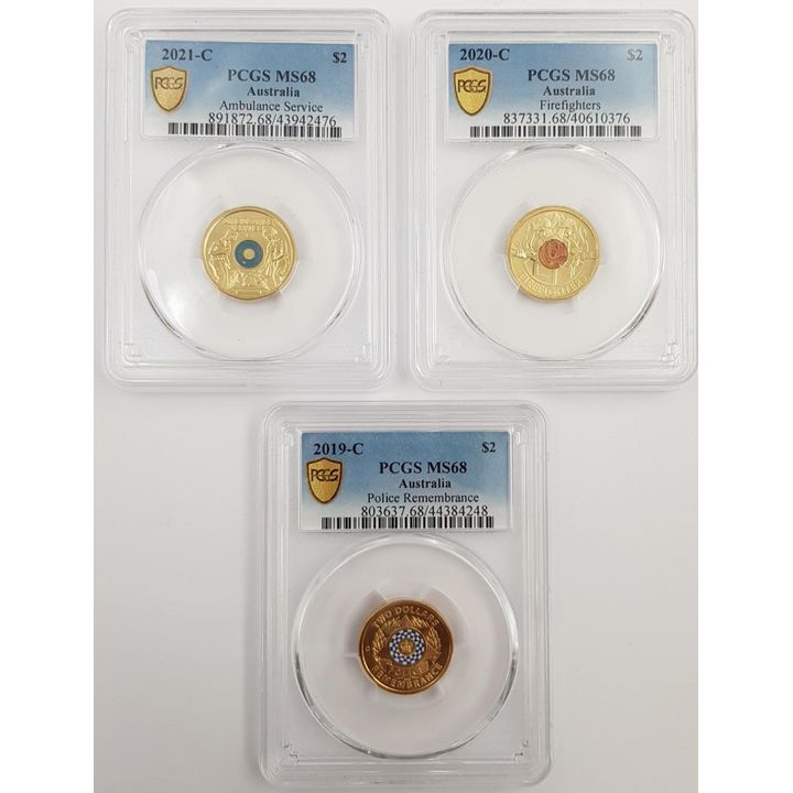 PCGS MS68 Graded 'C' MM $2 Coins (x3)