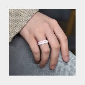 Womens Slim Silicone Active Wedding Rings - 2 Piece - Pink/Grey - Women M G -- 51743/5011 SN B2 (S3)