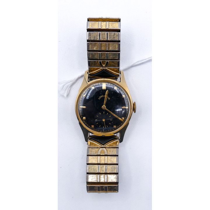 Vintage Men's 14k Lord Elgin Black Dial Wrist Watch 29mm