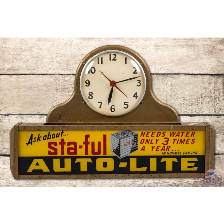 Auto-Lite Sta-Ful Lighted Counter Display Sign & Clock