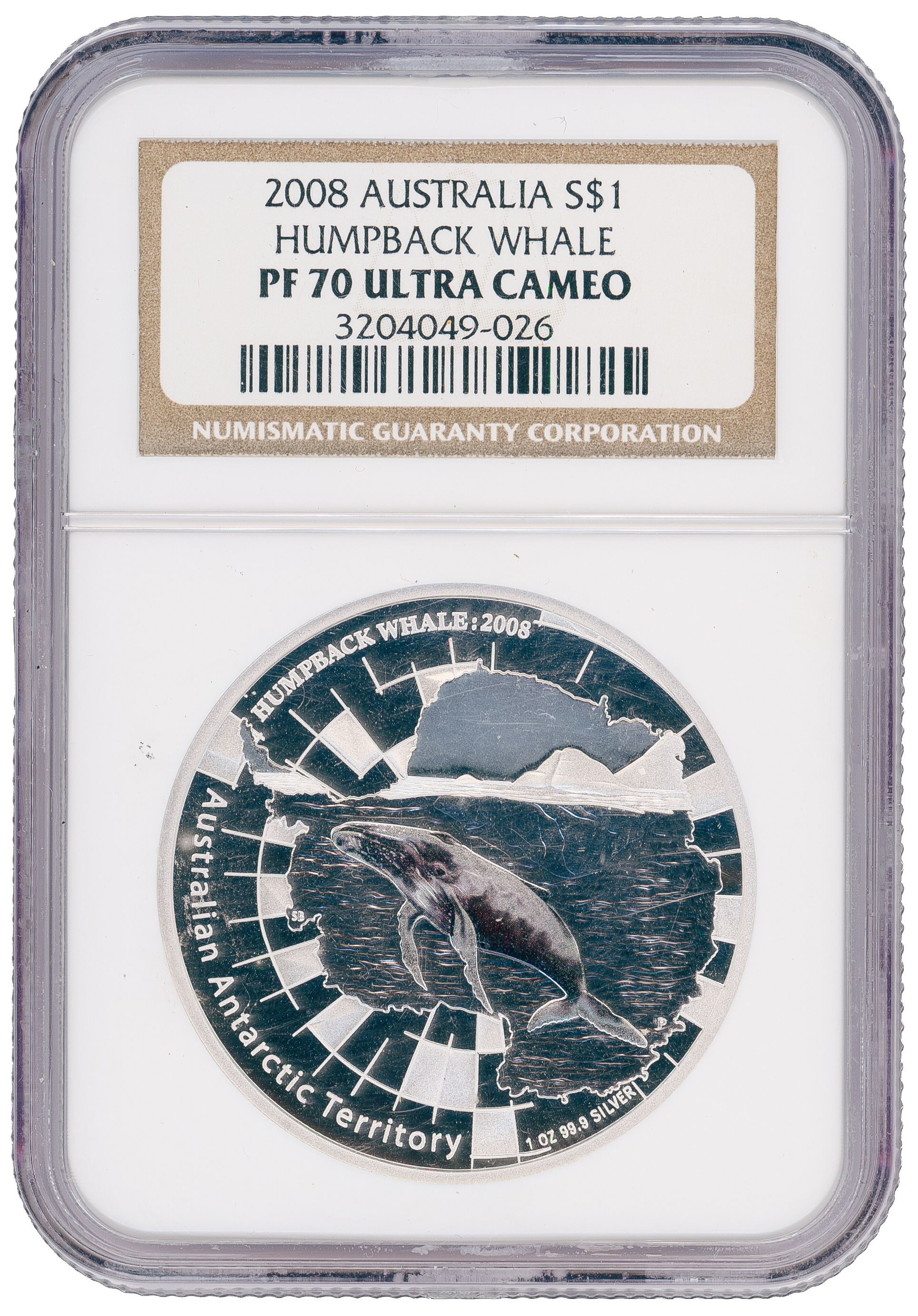 299 · Australia Humpback Whale, One Dollar, 2008, NGC PF 70 ULTRA CAMEO