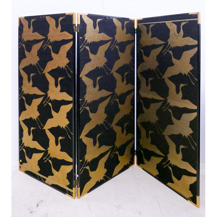 Japanese Silk 3 Panel Crane Screen- 57x82''