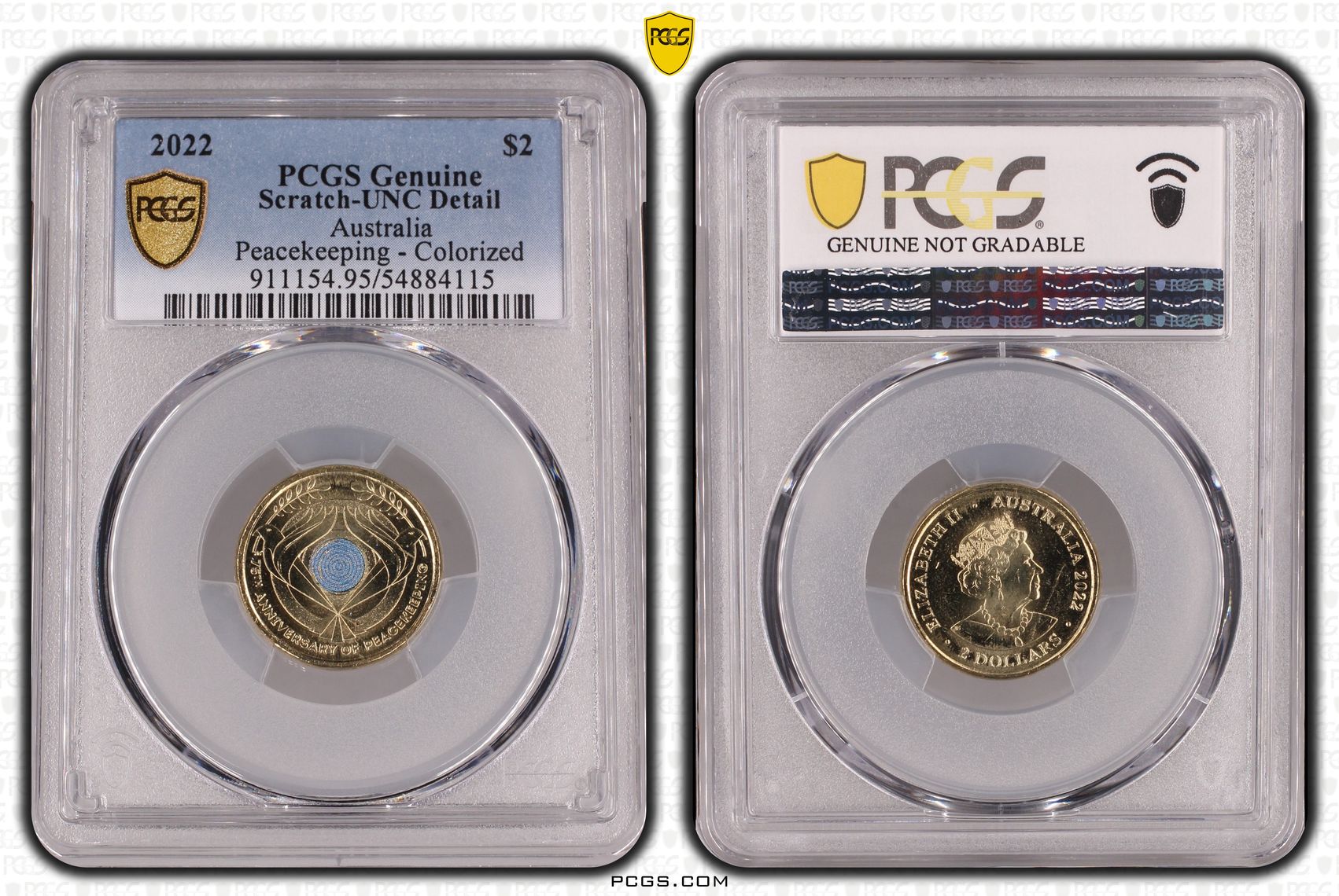 Peacekeeping - Colorized, Two Dollar, 2022, PCGS Genuine - UNC Details (95 - Scratch)