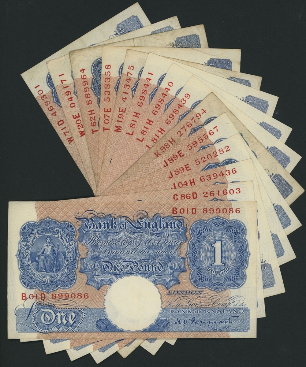 Bank of England, [14 notes] K. O. Peppiatt, £1, ND (1940), including ...