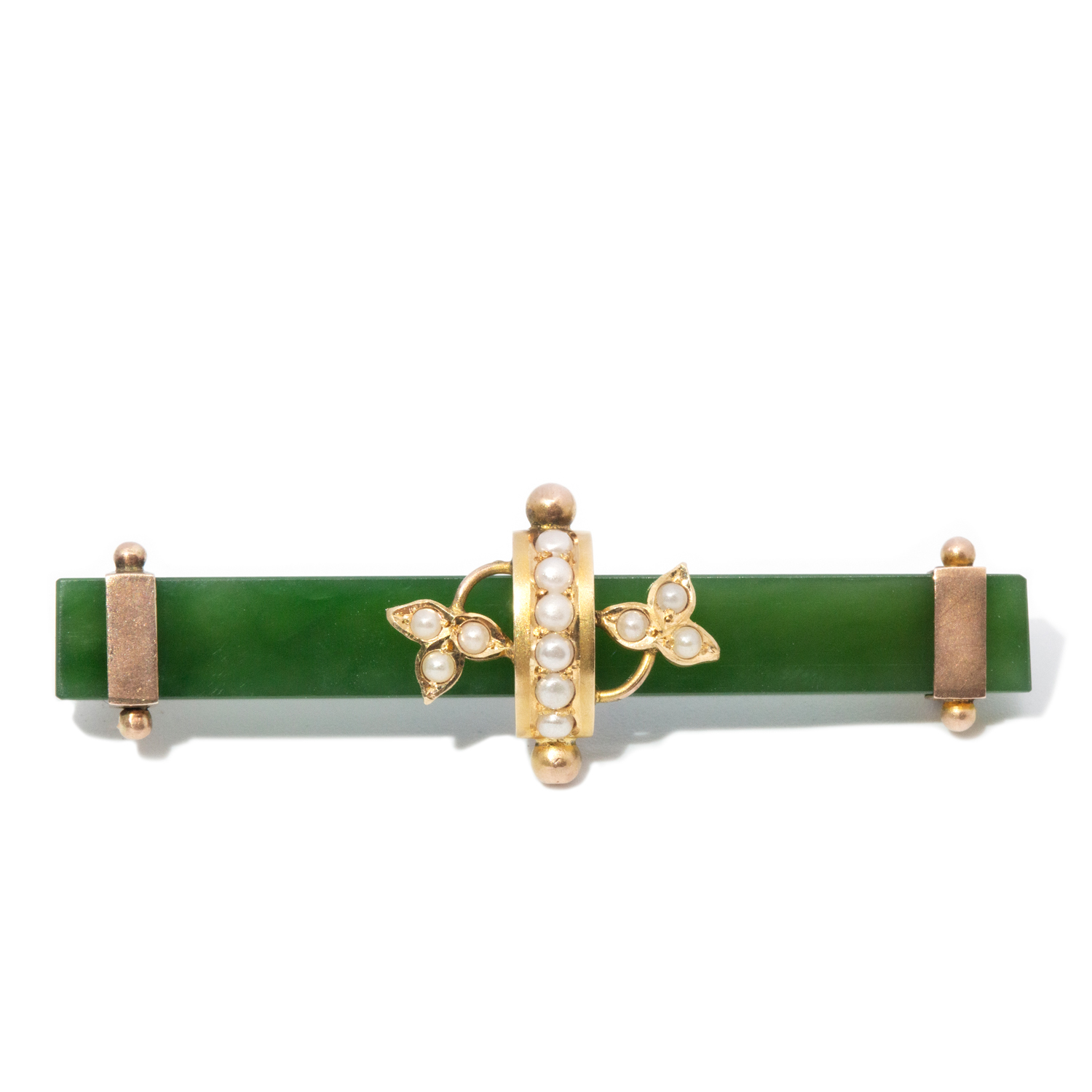 Nephrite and Seed Pearl Brooch