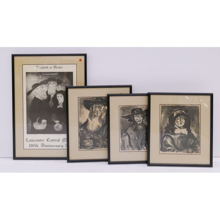 4pc Kiehl Newswanger Signed Amish Lithographs- largest 29x21''