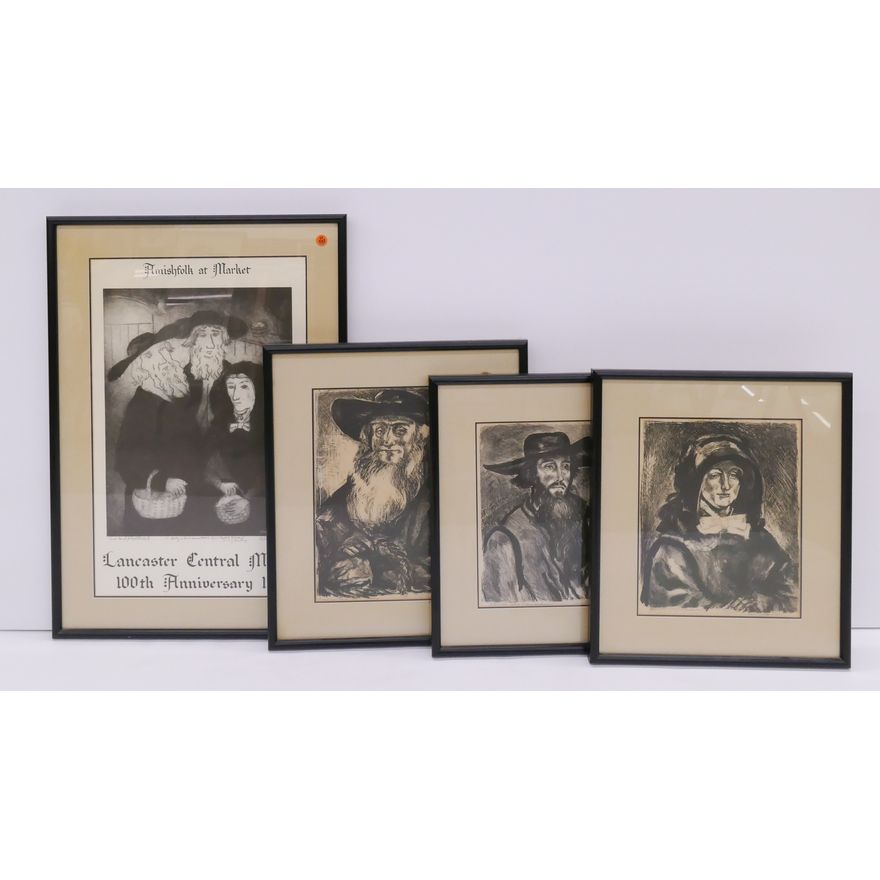 4pc Kiehl Newswanger Signed Amish Lithographs- largest 29x21''