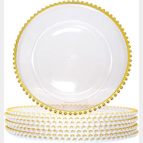 DACAKEWS PLASTIC ACRYLIC CHARGER PLATES 10PCS, 13" DECORATION DINER,WEDDING,PARTY,EVENT(GOLD BEAD 10)