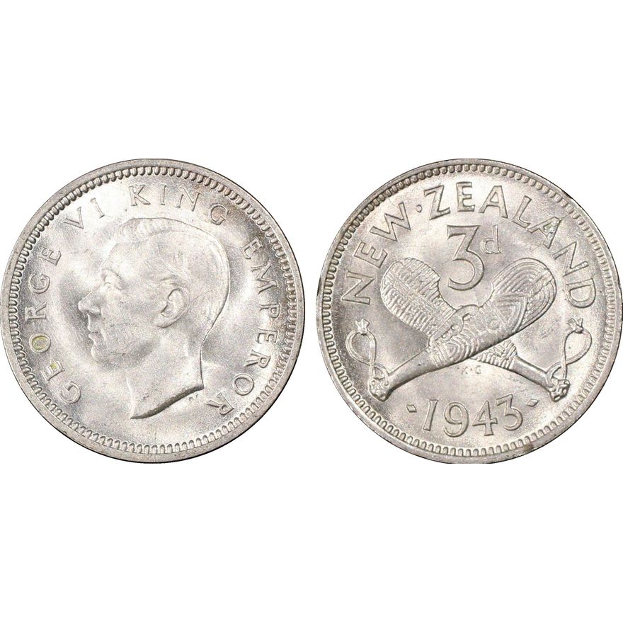 New Zealand, Threepence, 1943, PCGS - MS64