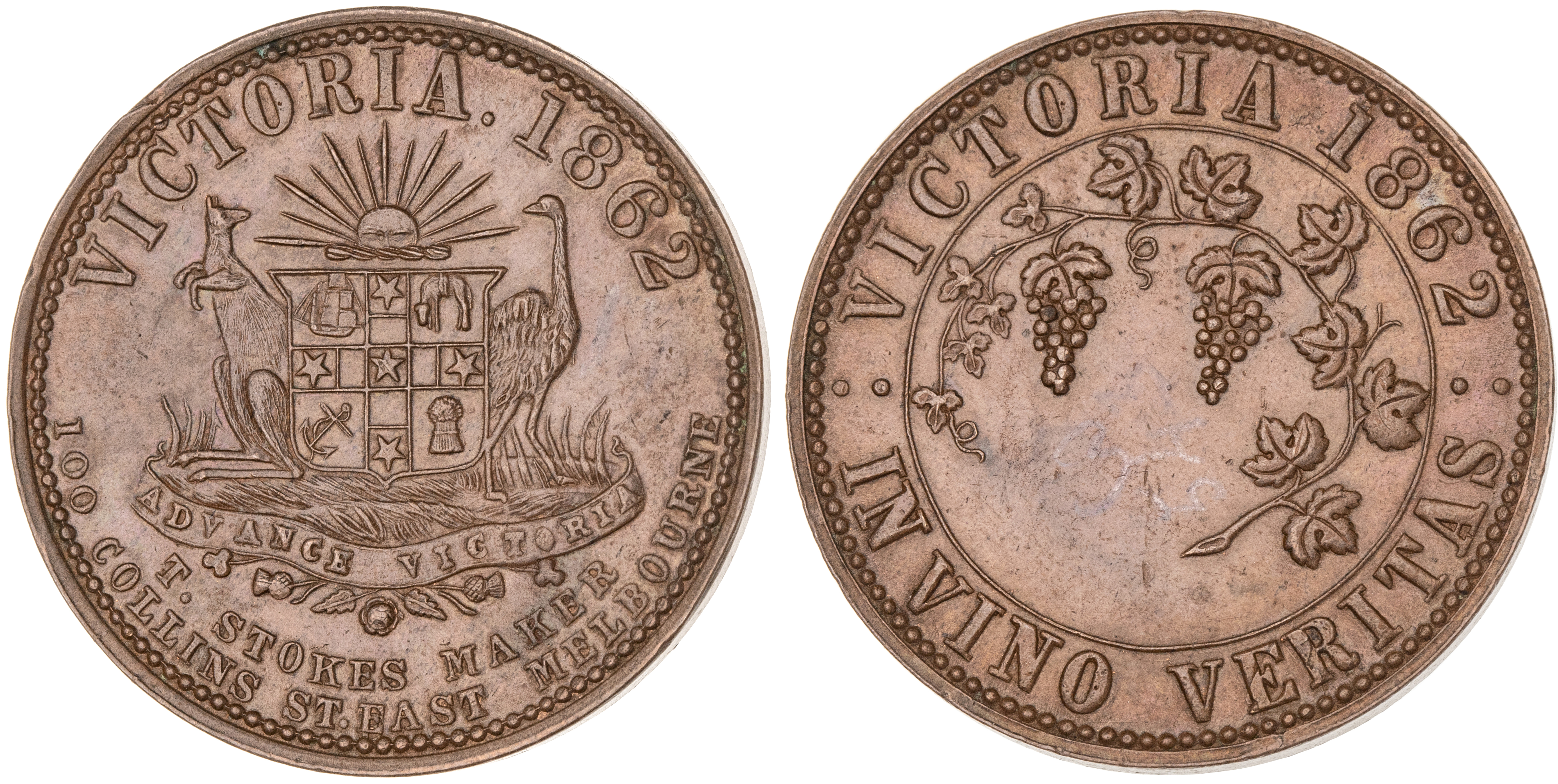 Melbourne, Victoria, Thomas Stokes, Penny, 1862, aUNC
