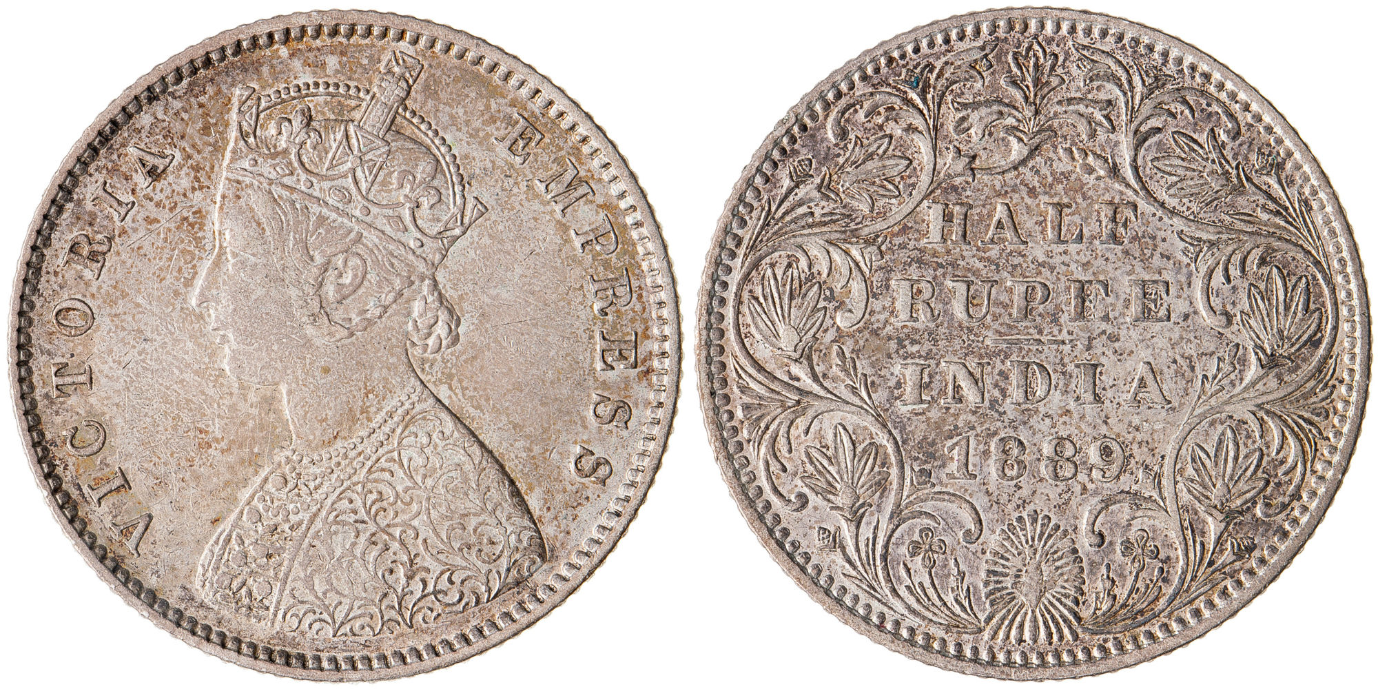 India, Victoria, Half Rupee, 1889, gVF