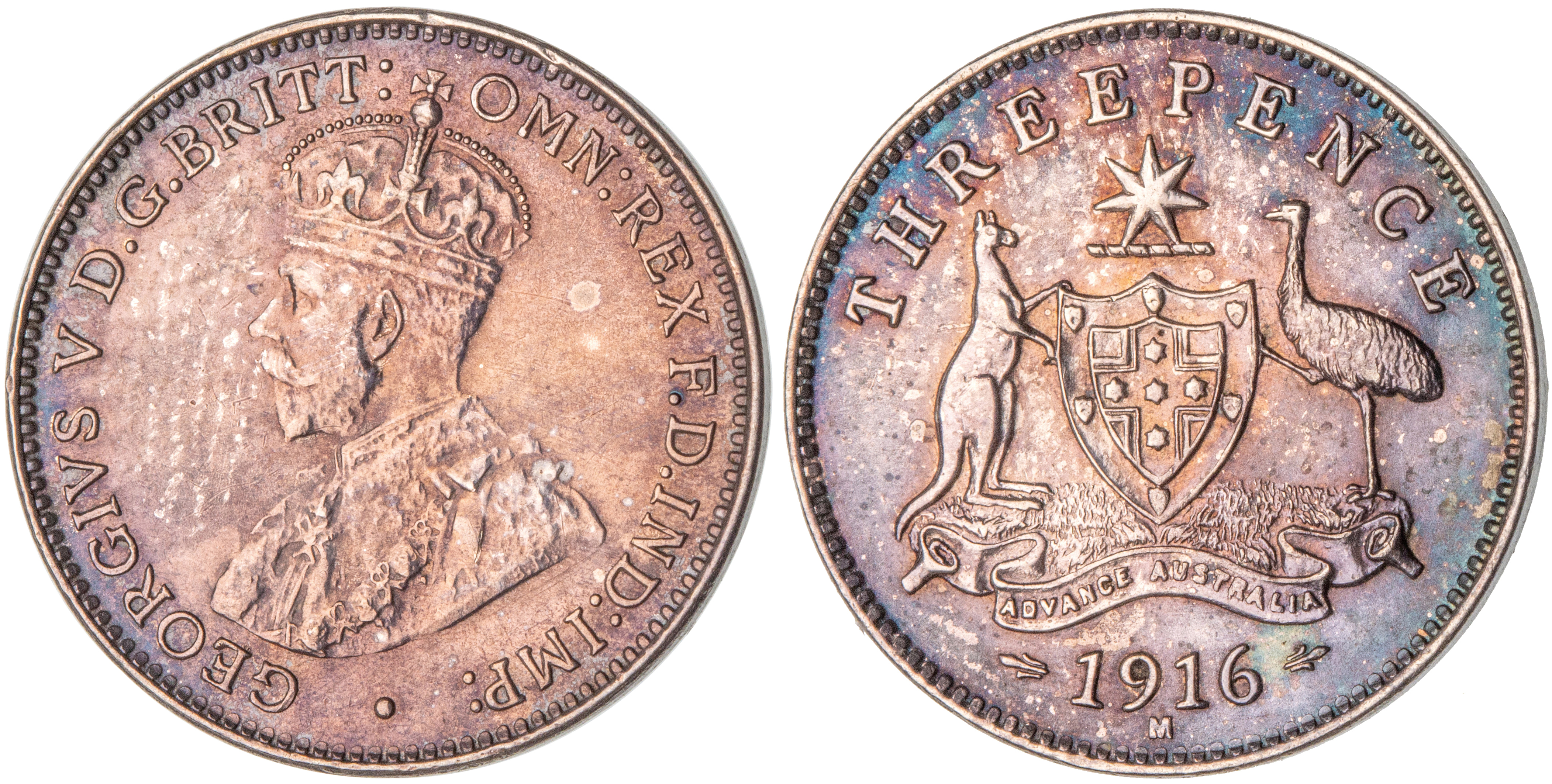 George V, Threepence, 1916-M, FDC