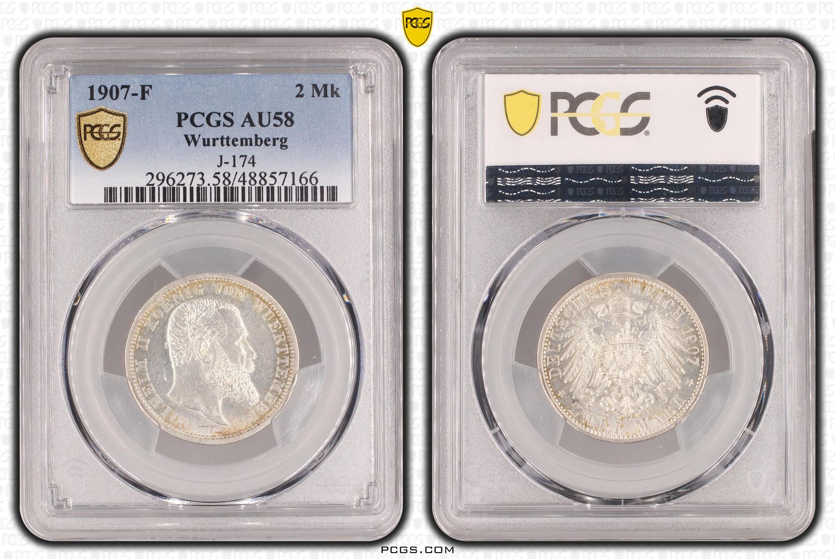 Wurttemberg, J-174, Two Mark, 1907-F, PCGS AU58