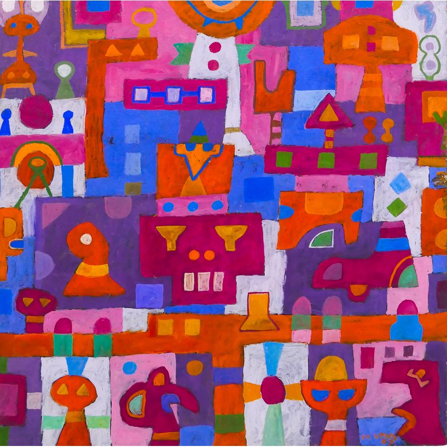 Claude Utley (1955-2021 Washington) 'Toy Procession' 2007 Oil on Canvas- 24x24'' (MEDIUM)