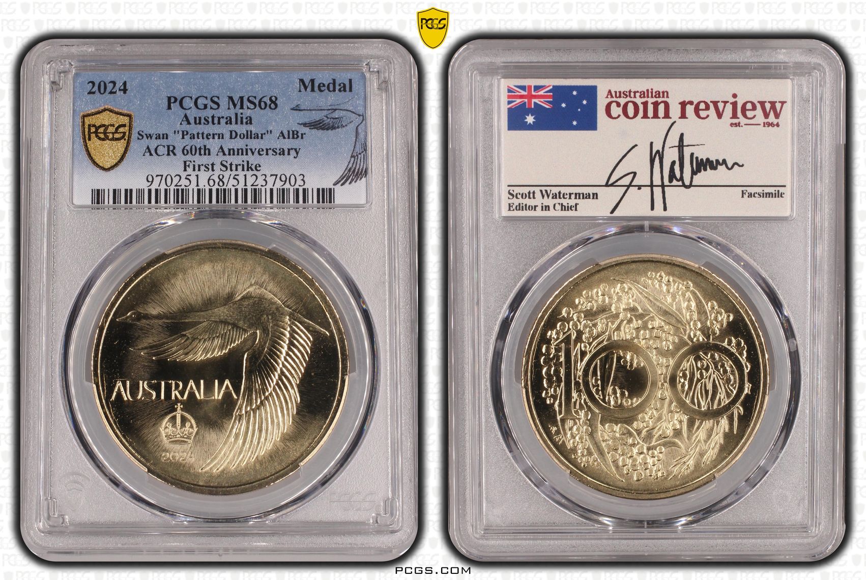 Swan "Pattern Dollar" AlBr ACR 60th Anniversary First Strike, Medal, 2024, PCGS MS68