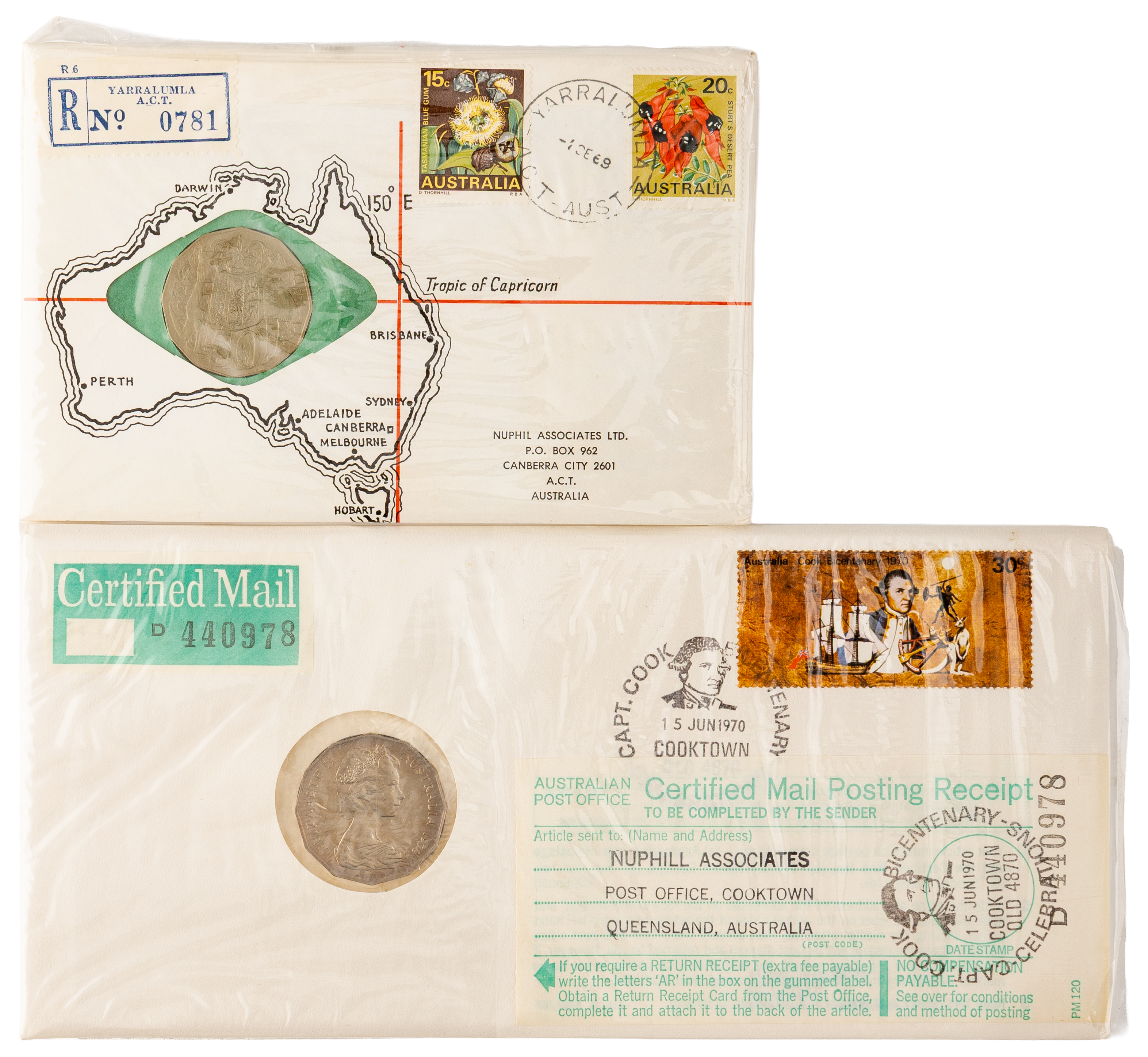 Elizabeth II, Yarralumla Postal Numismatic Cover, Fifty Cents, 1969, UNC