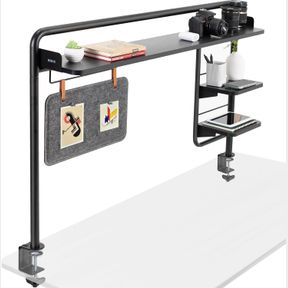 VIVO CLAMP-ON 127CM DESKTOP SHELVING SYSTEM FOR SIT STAND WORKSTATION, RAISED ACCESSORY STORAGE SHELVES AND MAGNETIC MEMO BOARD DE