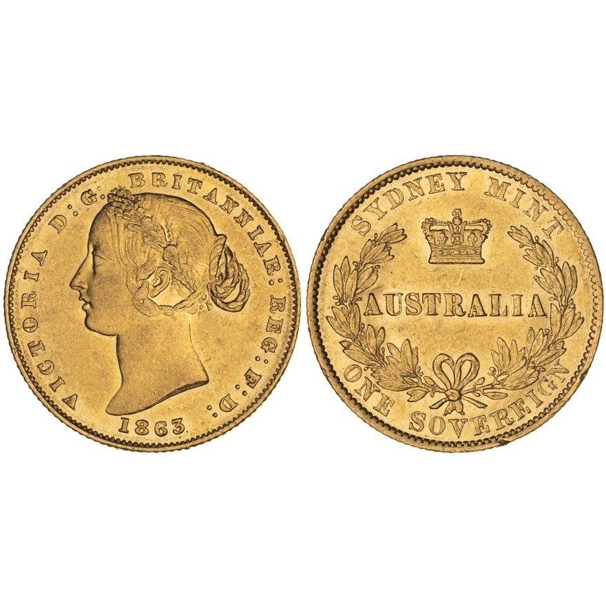 Victoria, Sydney Mint Reverse - Type II, Sovereign, 1863,  EF