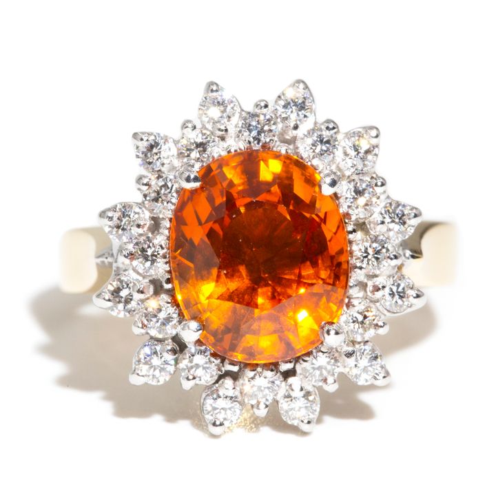4.60ct Orange Sapphire & 0.60 Carat Diamond Ring ,