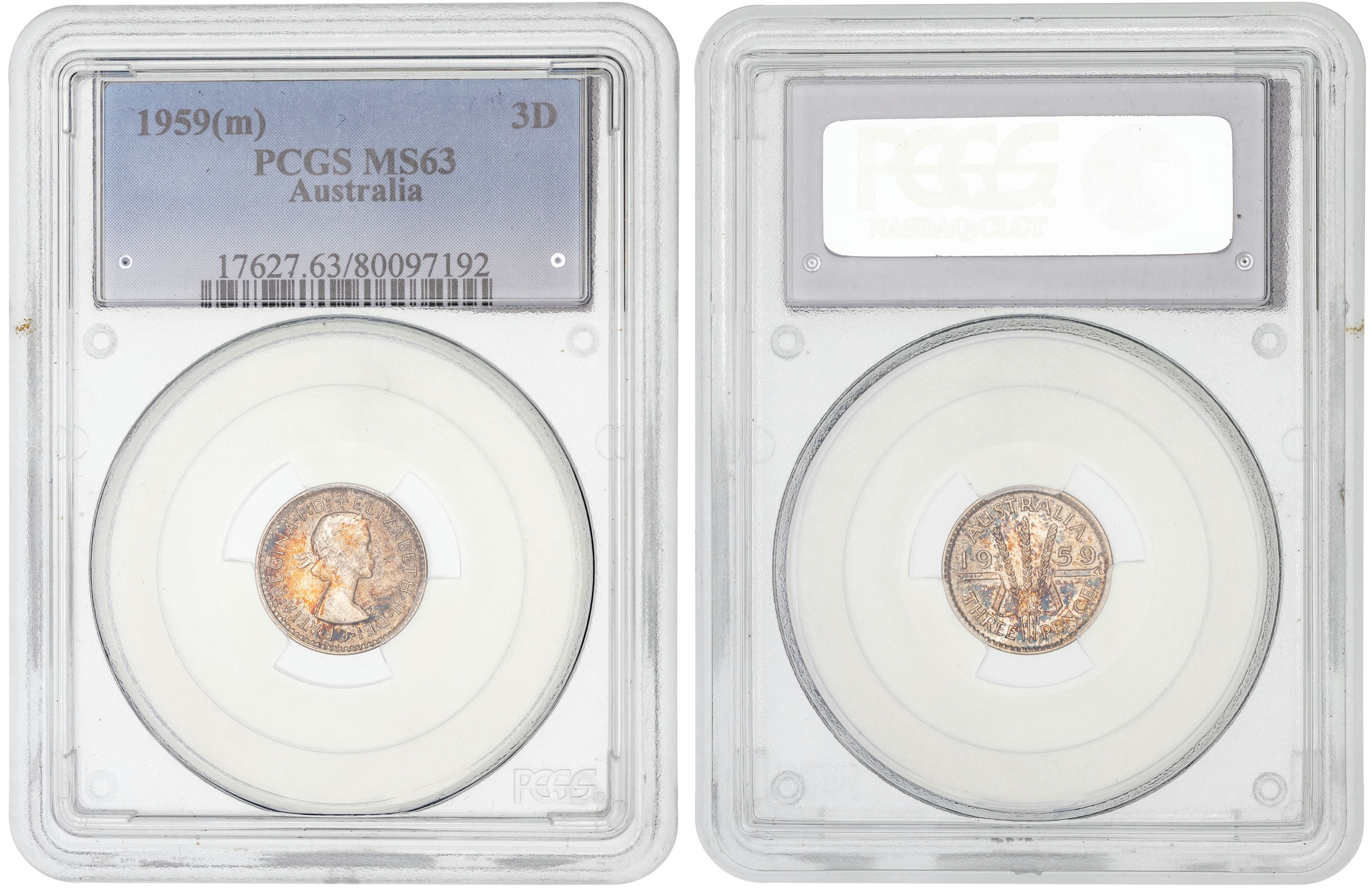 Elizabeth II, Threepence, 1959, PCGS MS63