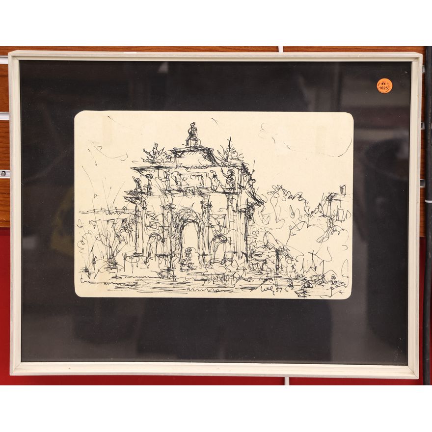 Windsor Utley ''Florence'' 1957 Ink on Paper Framed 17''x20''