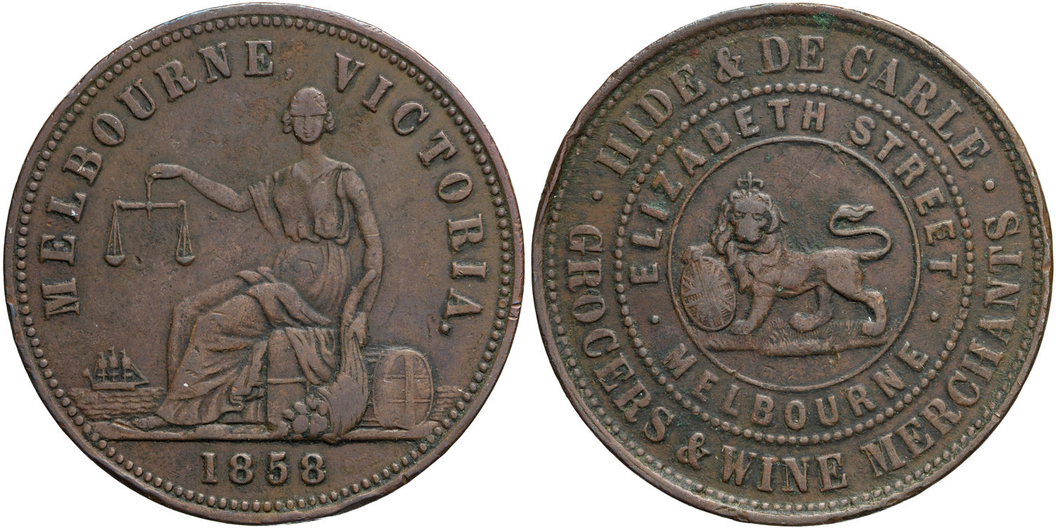 A.109a Hide & DeCARLE, Melbourne, Victoria, Penny, 1858, Fine