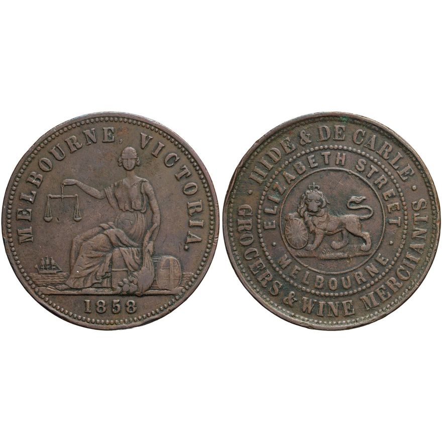 A.109a Hide & DeCARLE, Melbourne, Victoria, Penny, 1858,  Fine