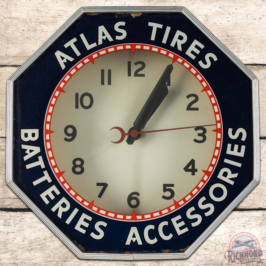 Atlas Tires Batteries Accessories Octagon Neon Advertising Clock