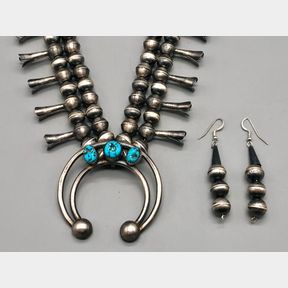 Turquoise and Sterling Silver Squash Blossom Set