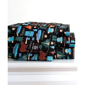 FULL THE LAKESIDE COLLECTION CAMPSITE 4-PIECE SHEET SET WITH RETRO CAMPING PRINT - FULL