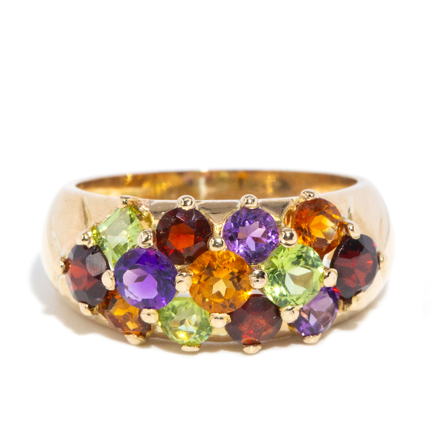 9ct Yellow Gold Multi-Gemstone Domed Cluster Ring