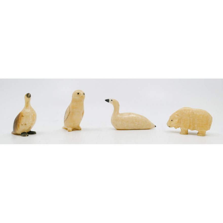 Box 4pc Old Alaskan Inuit Scrimshawed Animals 2'' to 3''